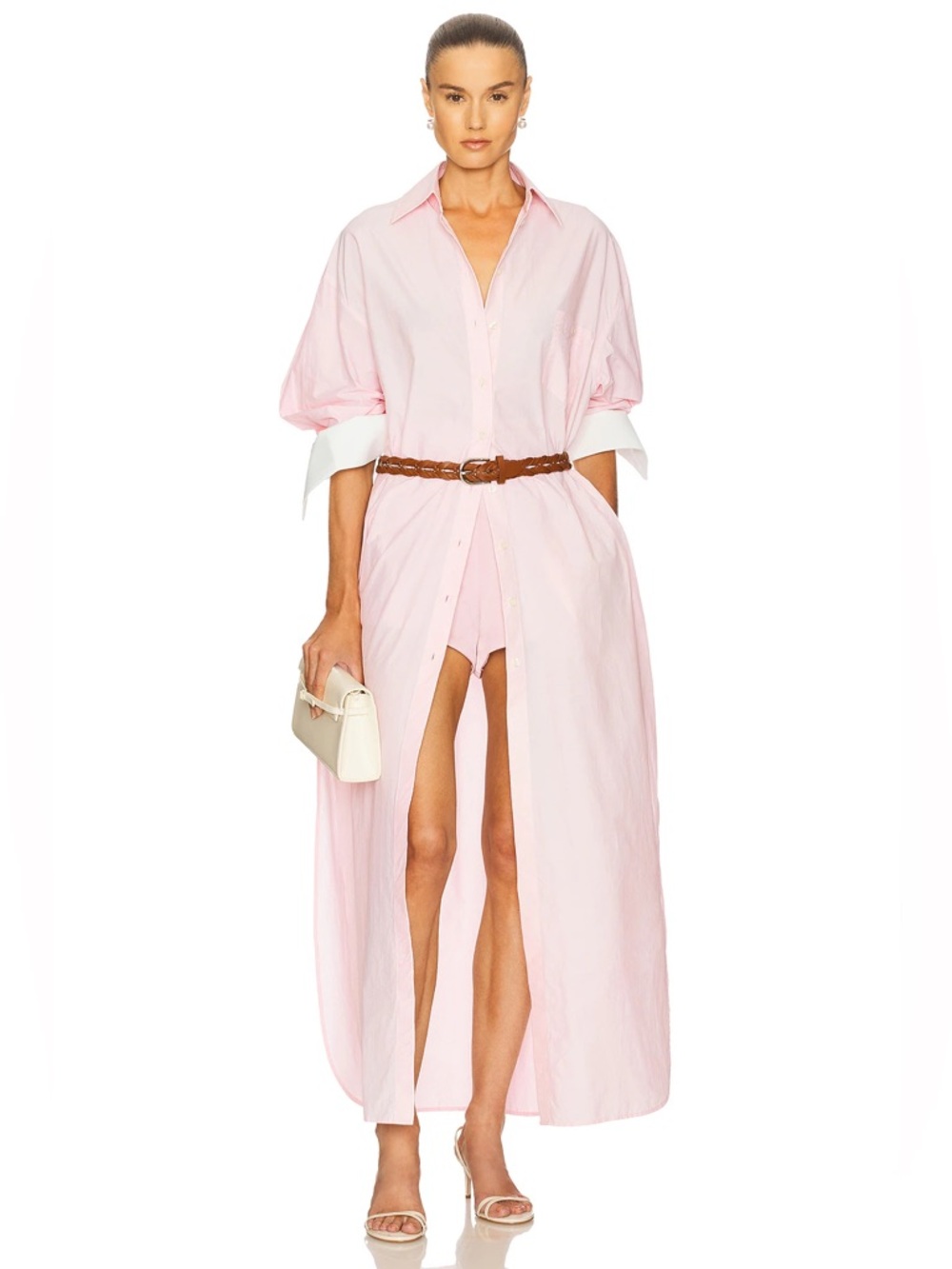 HELSA Oversized Shirt Dress in Tech Poplin in Rose Quartz XS $298 NEW!